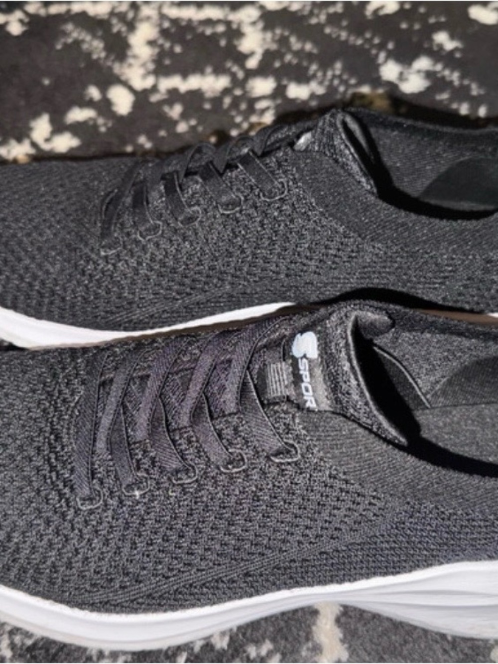 Skechers Black Knit Lace-Up Sneakers with White Sole